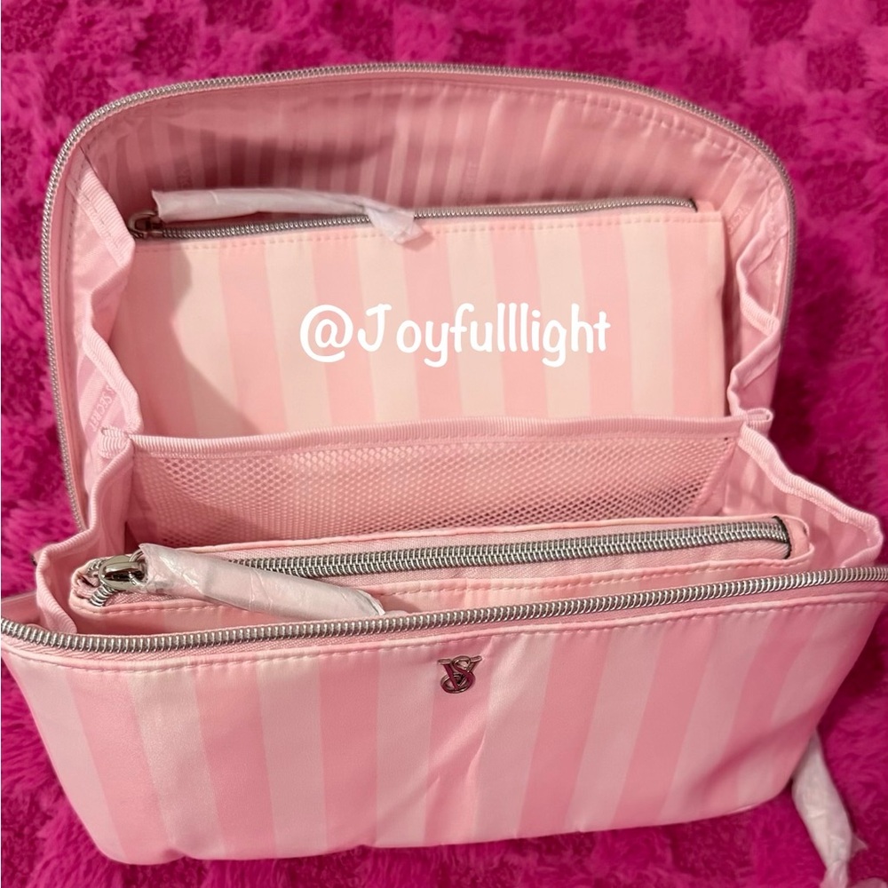 New Victoria's Secret 3-Piece Makeup Bag Cosmetic Case Heritage Stripe